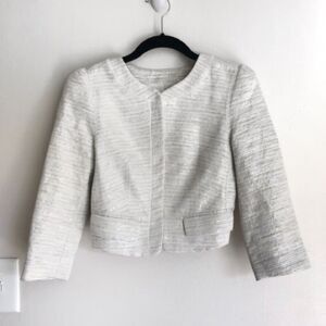Club Monaco Cropped Textured Tweed Cream Silver Metallic Kate Jacket size 2